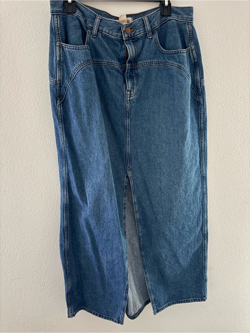 Madewell Blue Denim Jeans Midi Skirt with Front Slit